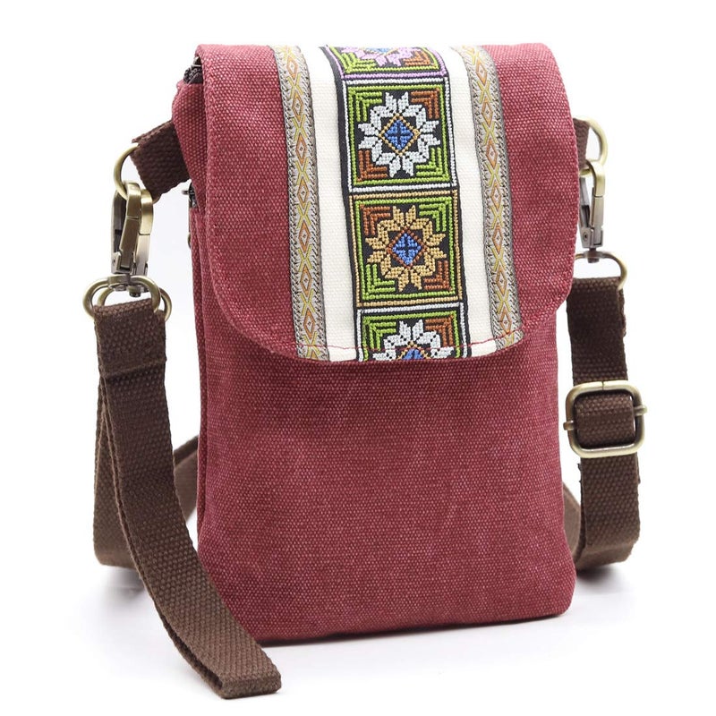 SILKAREA Canvas Cell Phone Purse Small Crossbody Bag for Women Shoulder Bag Wristlet Wallet Cross Body Purses (Wine Red) - Image 2